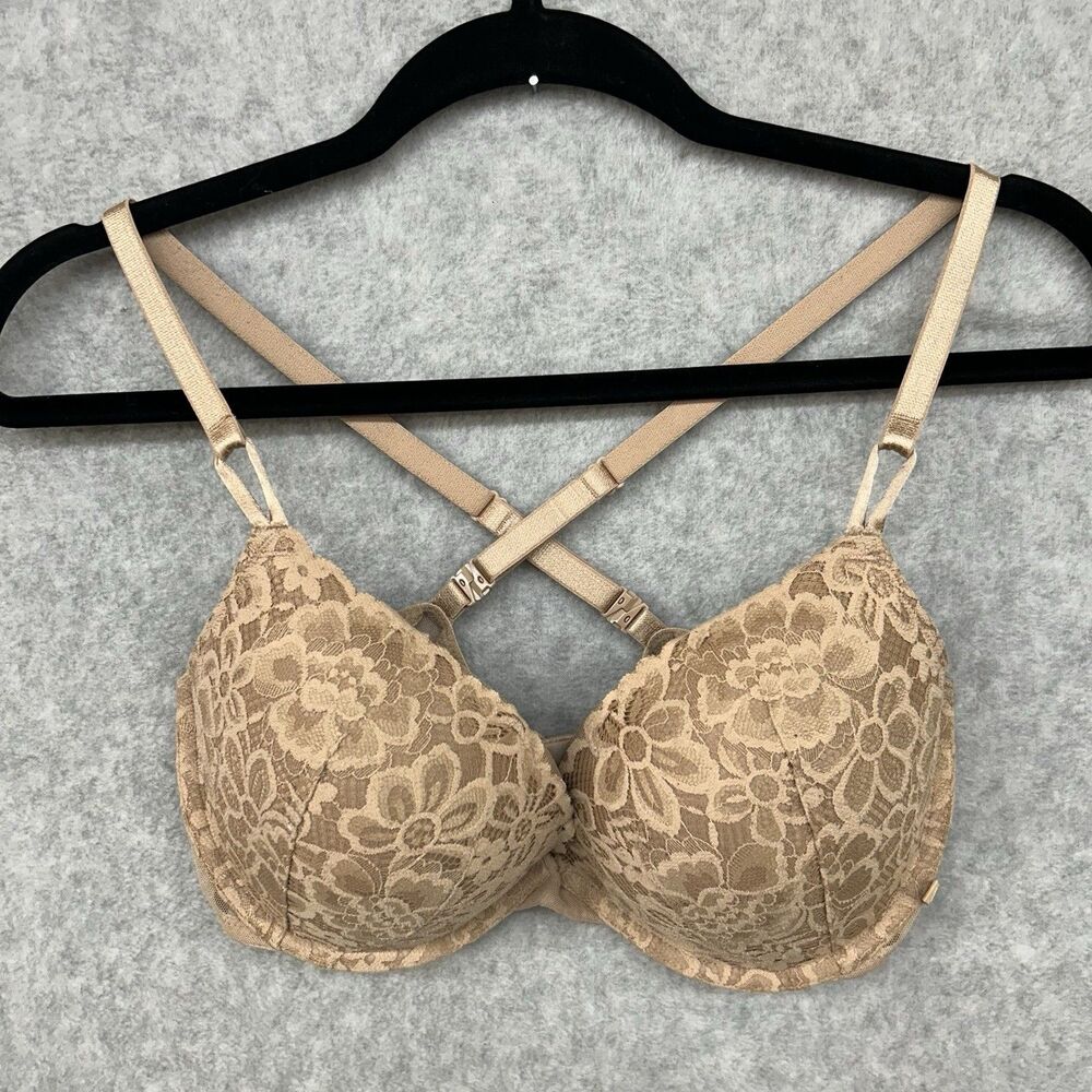 Victoria's Secret Push Up Bra Women's Size 36D Beige Tan Floral Lace Multi Way